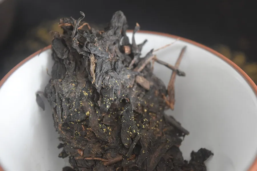 Liu Bao dark tea leaves with golden flower